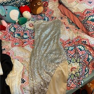 White Fox Boutique Silver Sequin Maxi Dress